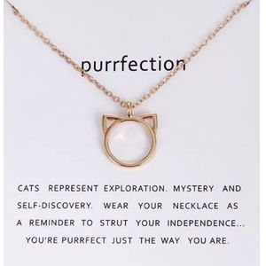 Cat kitty necklace gold tone 20" alloy Purrfection